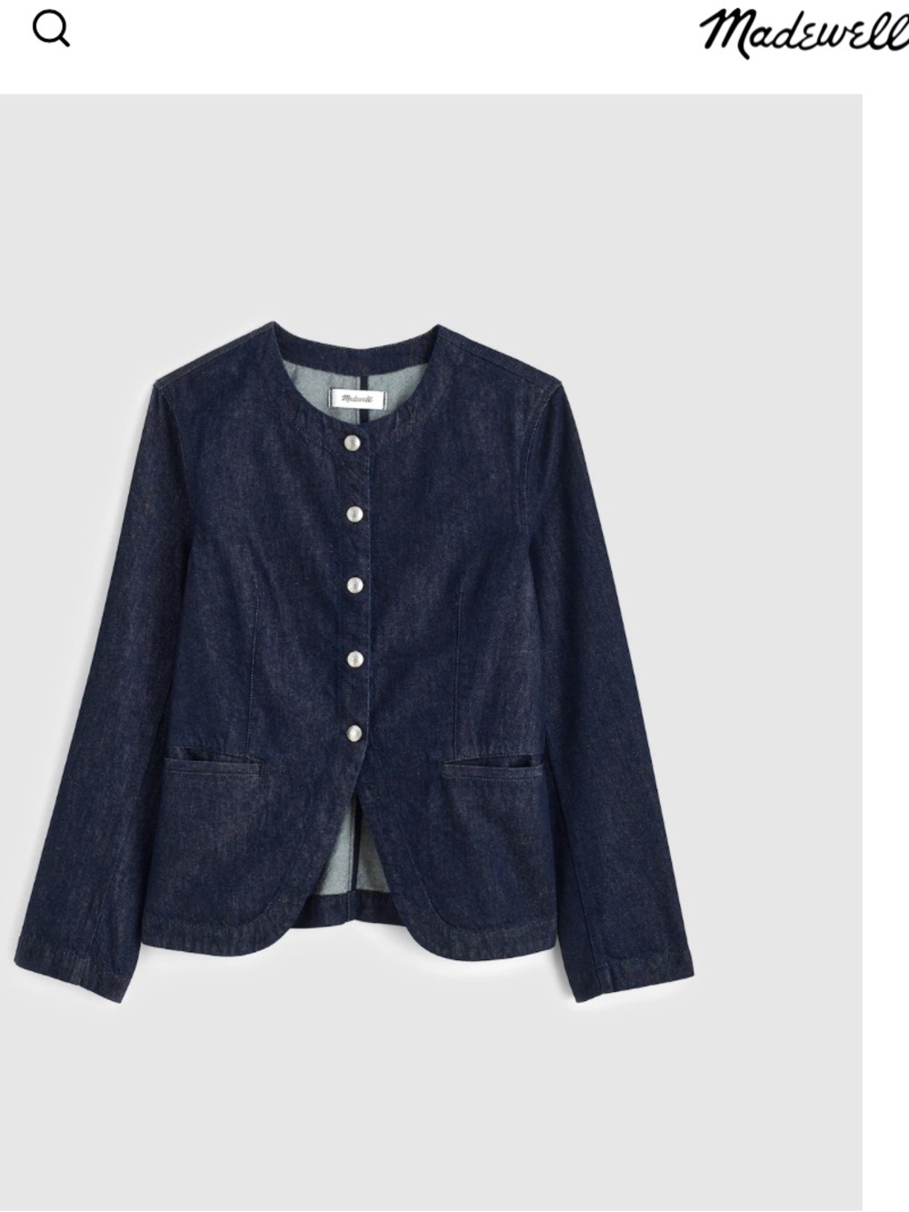 NWT Madewell Denim Collarless Jacket in Rinse Wash 14 L